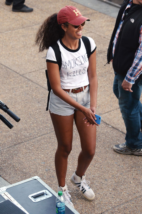 After caught smoking weed, she was seen wearing a smoking kills t shirt, September 2016