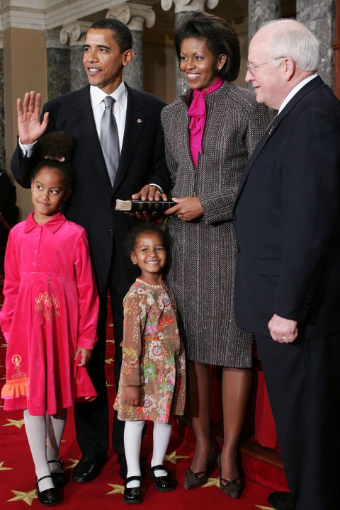 During the reenactment of a swearing-in ceremony on Capitol Hill, January 2005