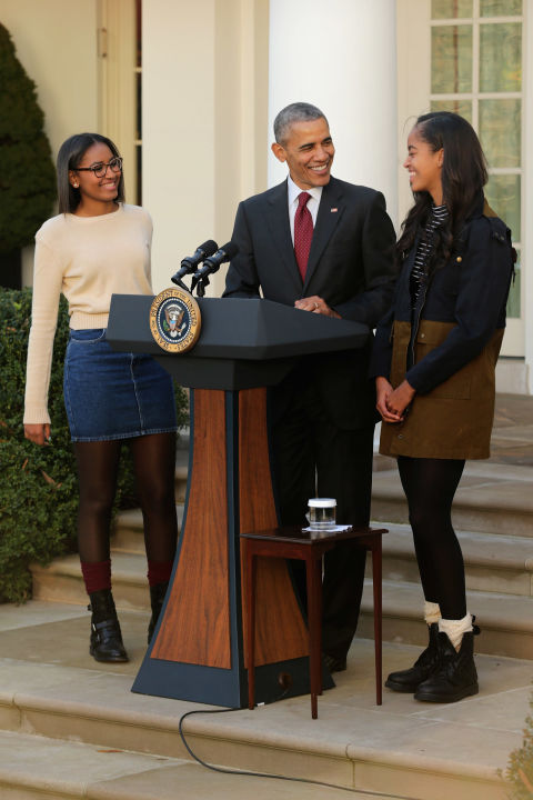 Sasha and Malia Obama joined the President for the annual Thanksgiving pardon, November 2016