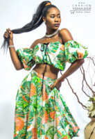 African Print Off Shoulder Crop Top + Wrap Skirt